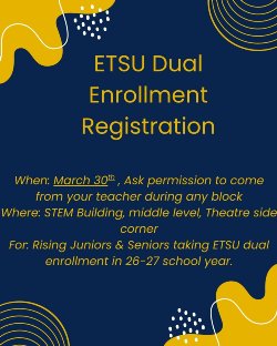 This is information about ETSU Dual Enrollment event on March 30